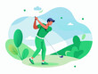 © Dawid - Man Playing Golf with Abstract Background - Vector Illustration
