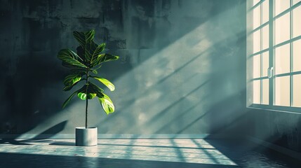 Poster - A potted plant sits in a window sill in a room with a grey wall