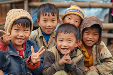 Wall Mural - Children in the village of Mae Salong in the north of Thailand.