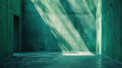 Aufkleber - A large, empty room with a green wall and a concrete floor