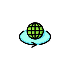 Sticker - Globe and rotation symbol line icon. Arrow, angle, earth. Virtual reality concept. Can be used for topics like panoramic view, vr technology, social network