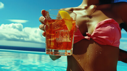 long island ice tea in the hot day by the bikini pool party 