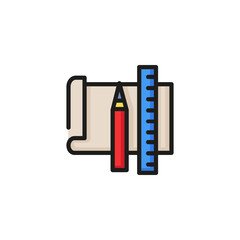 Poster - Office supplies line icon. Homework, college, blueprint. Engineering concept. Vector illustration can be used for topics like education, school, college