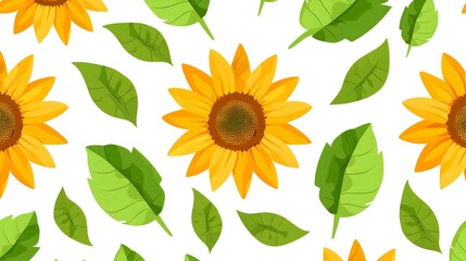 Wall Mural - Vibrant Sunflowers in a Summer Floral Field with Green Foliage