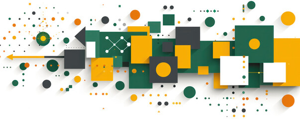 Poster - A colorful and abstract design with squares and circles. The design is made up of various shapes and colors, and it is a representation of a cityscape. Scene is dynamic and energetic