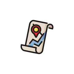 Poster - Paper map with pointer line icon. Scroll, marker, pin, guide, itinerary. Navigation concept. Can be used for topics like location, discovering, road finding
