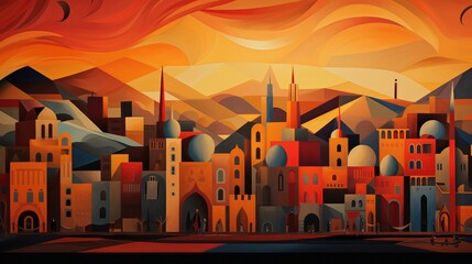 Wall Mural - sunset in the town