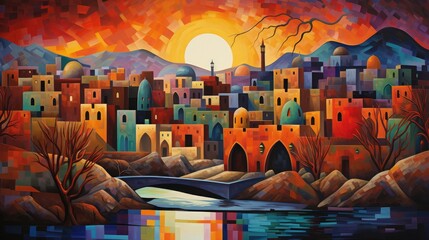 Wall Mural - sunset in the city