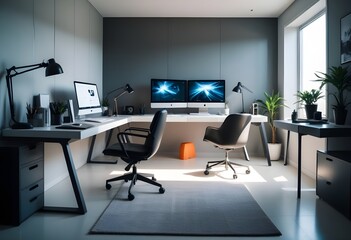 minimalist interior design style futuristic home office sleek furniture state of the art technology