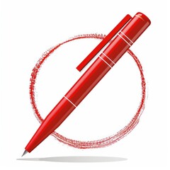 A red pen is sitting on a white background