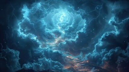 Poster - A blue sky with a staircase in the clouds
