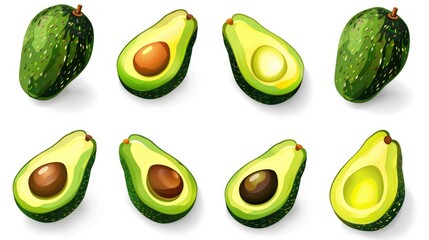 Wall Mural - Avocado collection on white backdrop Concept of wholesome food