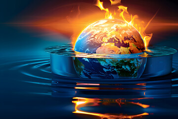 Wall Mural - earth globe inside water, concept of global warming and climate change. copy space.