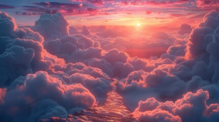 Wall Mural - A beautiful sunset with a long, winding road in the clouds