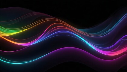 Wall Mural - Abstract dark backdrop with glowing colorful lines, smooth digital dynamic waves, ideal for innovative concepts or web, technology, and futuristic designs.