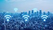 © MAGNIFIER - international communication , word, city, fiber network, wifi, digital, network