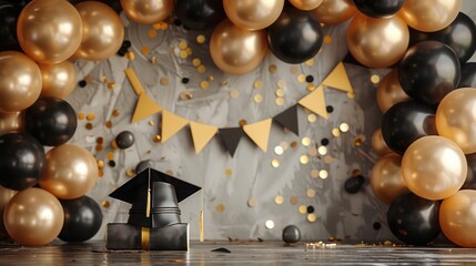Poster - A graduation party with a black and gold theme