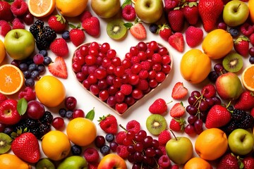 Wall Mural - Assorted fruits in heart shape, indicating healthy and nutritious diet full of variety and freshness