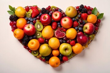 Wall Mural - Assorted fruits in heart shape, indicating healthy and nutritious diet full of variety and freshness