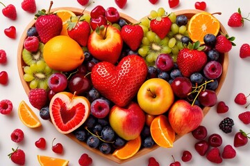 Wall Mural - Assorted fruits in heart shape, indicating healthy and nutritious diet full of variety and freshness