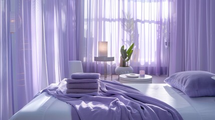 Aufkleber - A white bed with purple sheets and a purple comforter