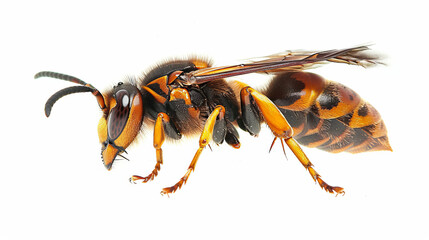 Close-up of a European hornet isolated on a white background