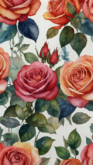 Wall Mural - Elegant watercolor backdrop with vibrant roses