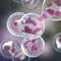 Medical concept background, Cell division is the process of formation of two or more daughter cells from a parent cell, 3D rendering