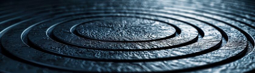 Poster - Close-up of concentric ripples on a reflective dark surface, creating an abstract pattern with a serene and calming effect.
