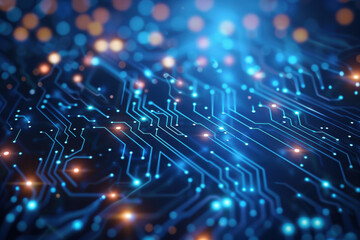 Aufkleber - Abstract futuristic circuit board with glowing lines and technology elements, showcasing modern digital innovation and high-tech connectivity.