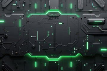 Wall Mural - A futuristic space station with green walls and lights