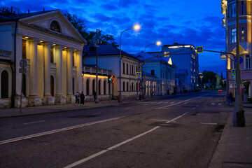 Wall Mural - Night view of Volkhonka street in Moscow, Russia. Cozy cityscape of Moscow. Architecture and landmarks of Moscow.