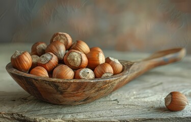 Wall Mural - Premium Quality Hazelnuts in Wooden Bowl