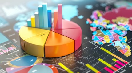 Leinwandbilder - Colorful pie chart illustration highlighting product revenue breakdown by geographical region.