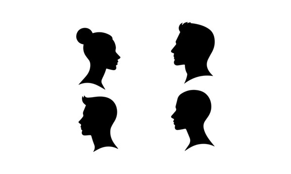 Human head profile ,face  silhouettes set icon in black and white Human head profile ,face logo icon set