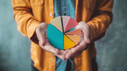 Poster - Marketing manager presenting audience segmentation data using a pie chart infographic.