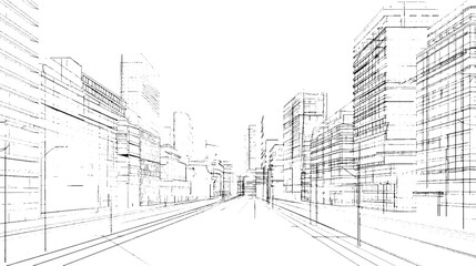 Poster - Distressed sketch of building with dust on isolated background. Architectural sketch of a house. linear sketch modern building on light gray background