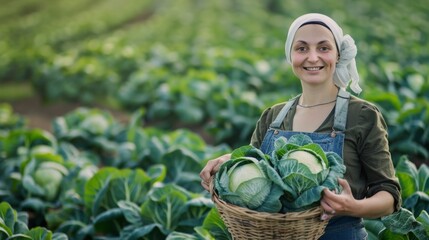 Canvas Print - The woman holding cabbages