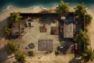 Wall Mural - DnD Battlemap Smuggler's Beachside Hideout. A secluded hideout by the beach.