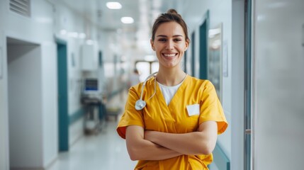 Wall Mural - The nurse in yellow uniform