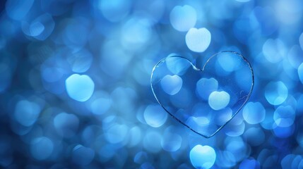 Wall Mural - Blurred background with blue heart shaped bokeh