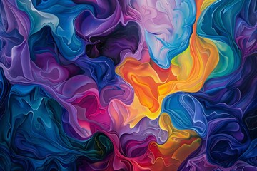 Poster - An abstract digital painting featuring vibrant, swirling colors and shapes. Generative AI