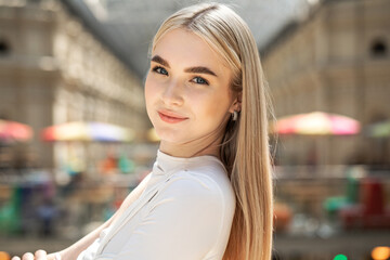 Wall Mural - Portrait of a young beautiful blonde woman