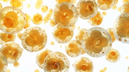 Poster - Abstract image of floating orange bubbles against a white background, creating a vibrant and dynamic visual effect.