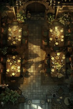 DnD Battlemap The Kitchen of a Grand Manor: A grand kitchen with elegant decor and antique furniture.