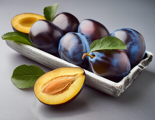 Wall Mural - plum fruits; white, background