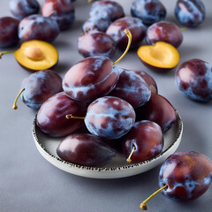 Wall Mural - plum fruits; white, background