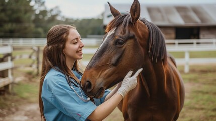 Wall Mural - The veterinarian with horse