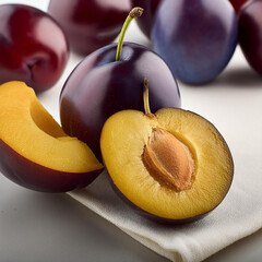 Poster - plum fruits; white, background