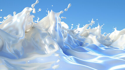 Wall Mural - Fresh Milk or Yogurt Splash on Blue Background - 3D Rendering with Clipping Path, Stock Illustration